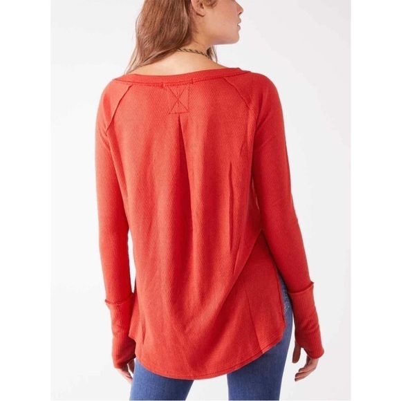 Free People Snowy Thermal in Heatwave Orange Oversized Lightweight Boho Top S - Picture 3 of 12